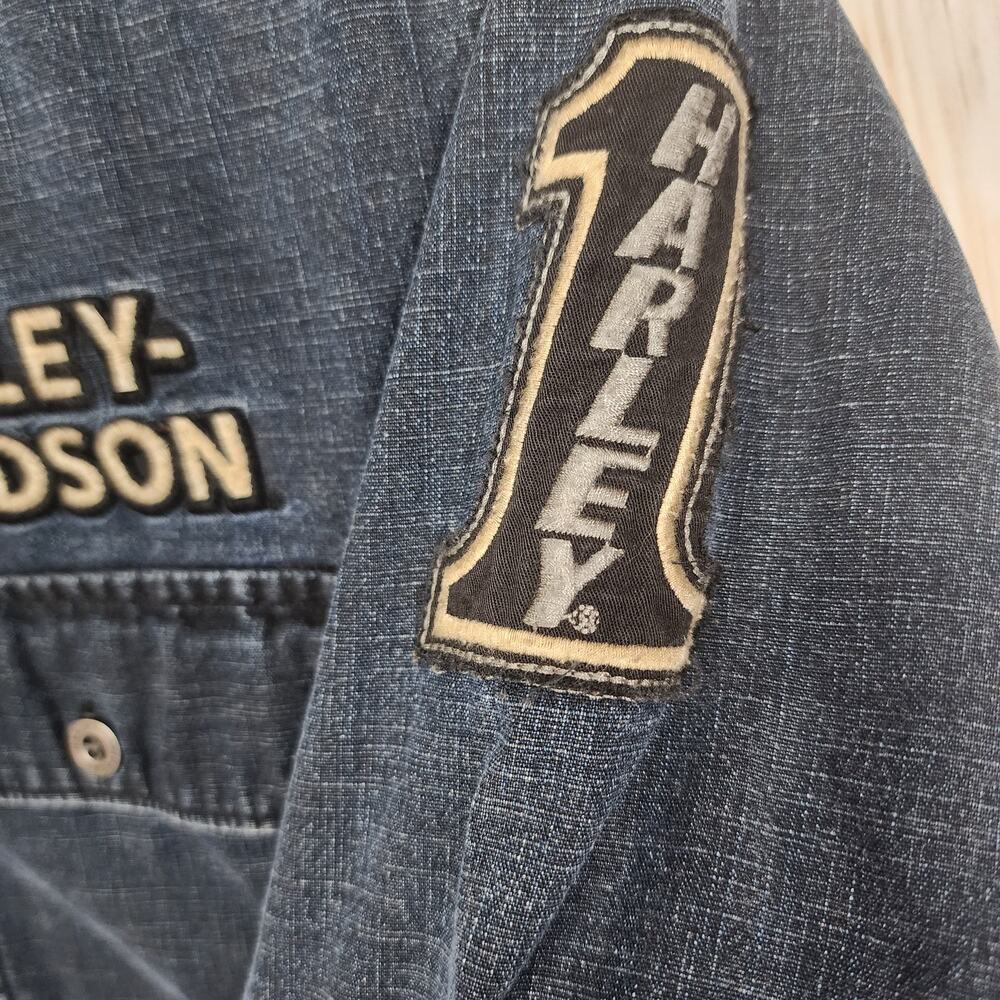 Men's Harley Davidson Button Up Short Sleeve Denim Patch Shirt 2XL - Picture 5 of 5